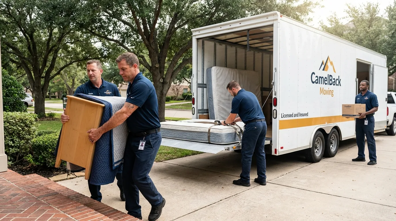 Crew loading residential truck for cross-state move from Oskaloosa, IA