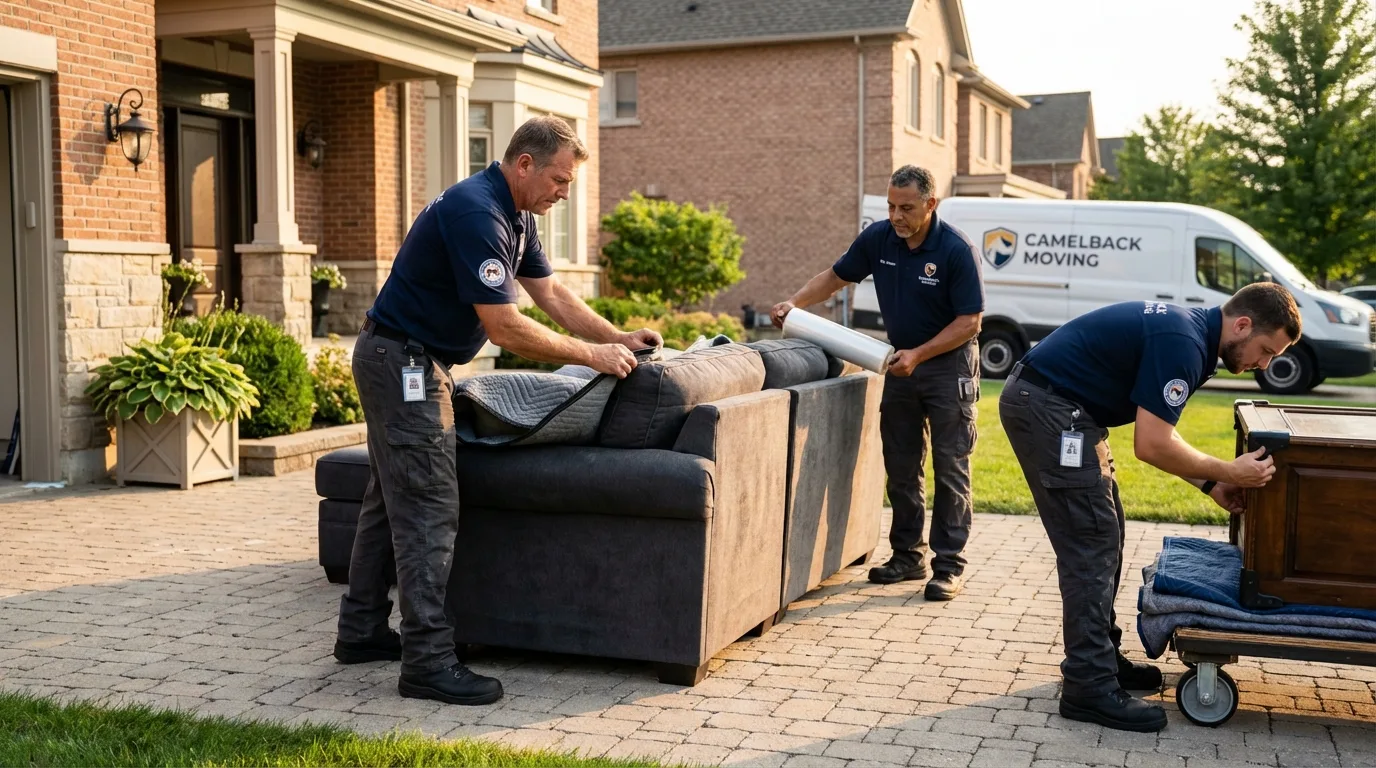 Large estate moving crew wrapping furniture in Oskaloosa, IA