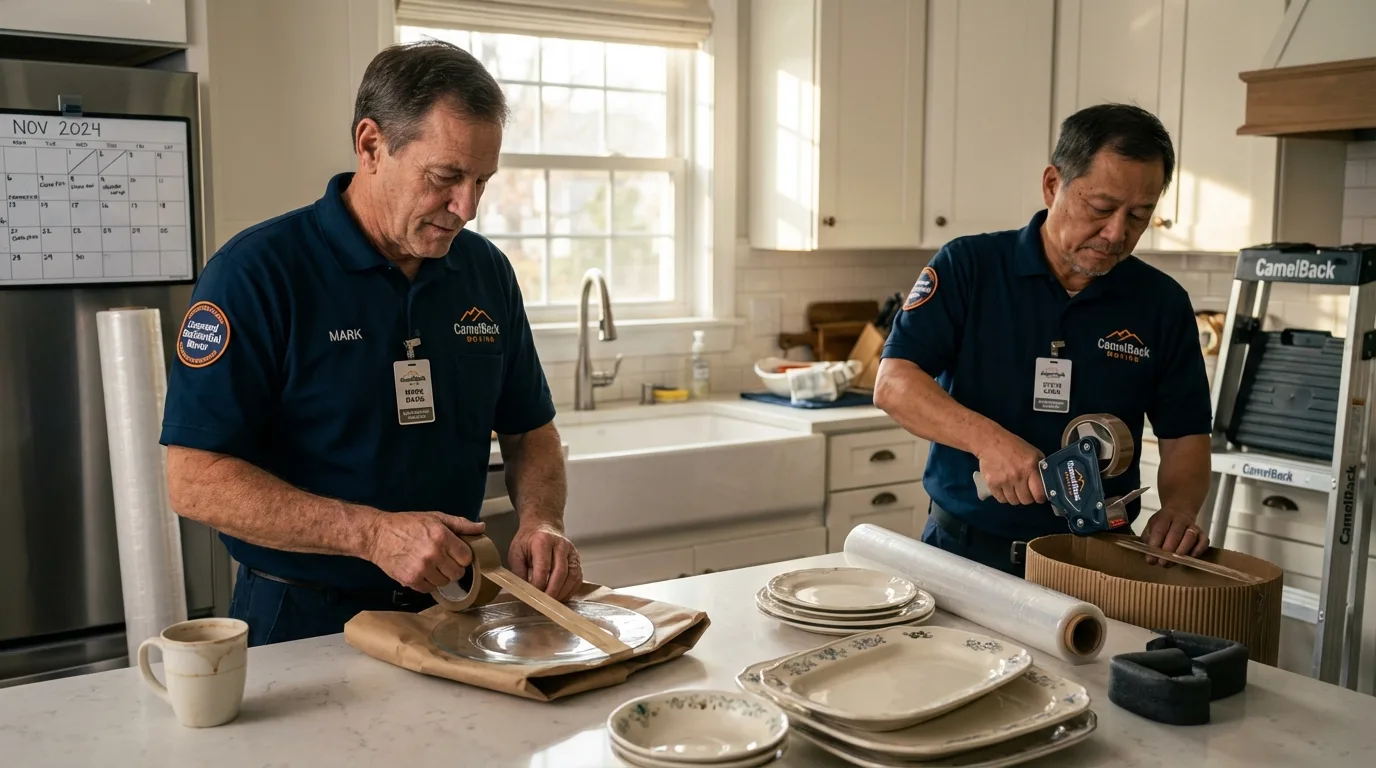 Professional crew packing kitchen dishware in Oskaloosa, IA